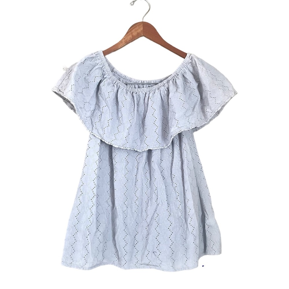 ❤️5/$25 Target Knox Rose Eyelet Floral Off The Shoulder Blouse Blue Medium